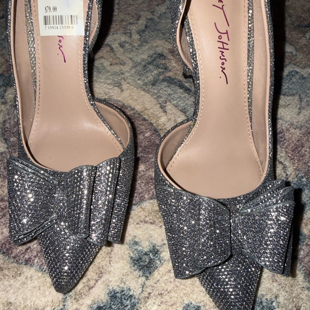 Betsey Johnson Glittery Silver Bow Heels